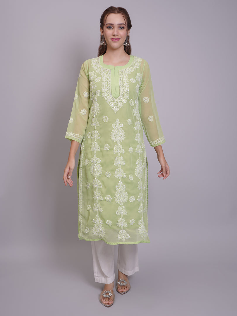 Seva Chikan Hand Embroidered Georgette Lucknowi Chikankari Kurta With Slip-SCL4679