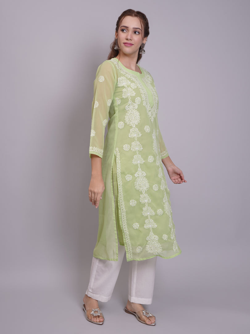 Seva Chikan Hand Embroidered Georgette Lucknowi Chikankari Kurta With Slip-SCL4679