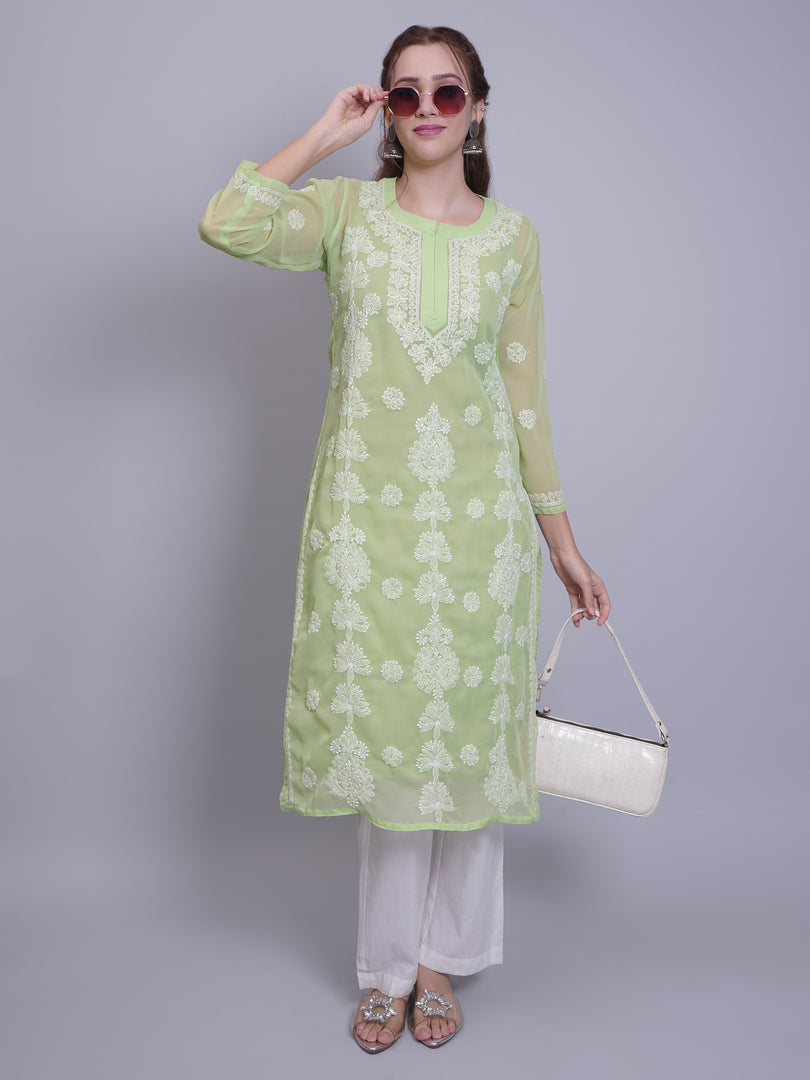 Seva Chikan Hand Embroidered Georgette Lucknowi Chikankari Kurta With Slip-SCL4679