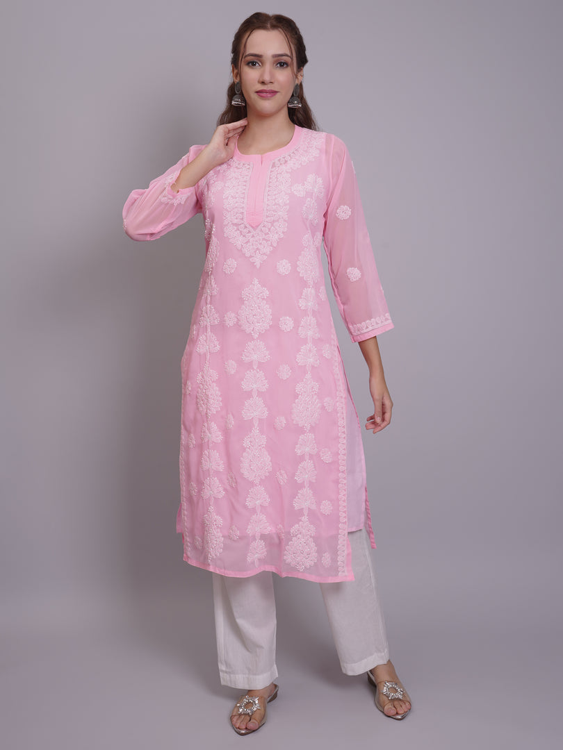 Seva Chikan Hand Embroidered Georgette Lucknowi Chikankari Kurta With Slip-SCL4679