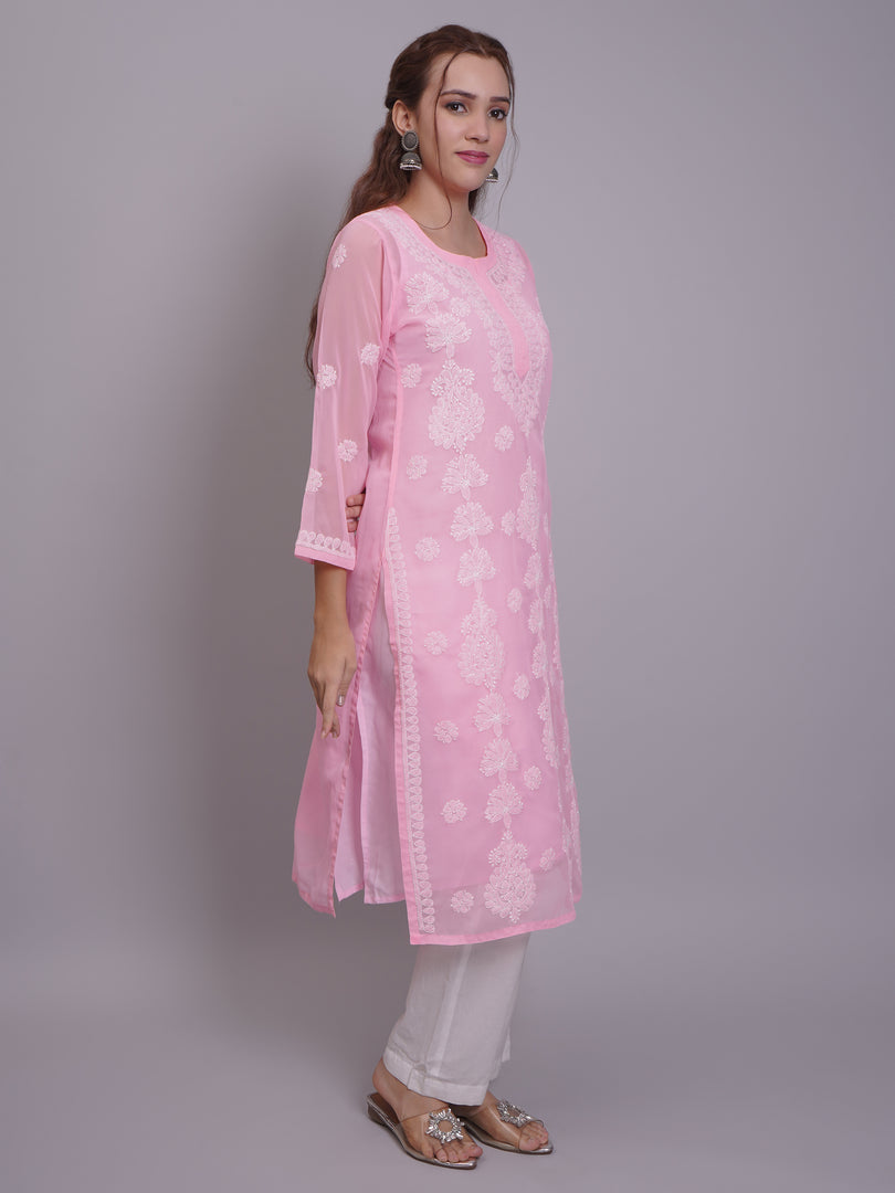 Seva Chikan Hand Embroidered Georgette Lucknowi Chikankari Kurta With Slip-SCL4679