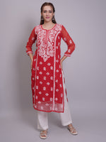 Load image into Gallery viewer, Seva Chikan Hand Embroidered Georgette Lucknowi Chikankari Kurta With Slip-SCL4685
