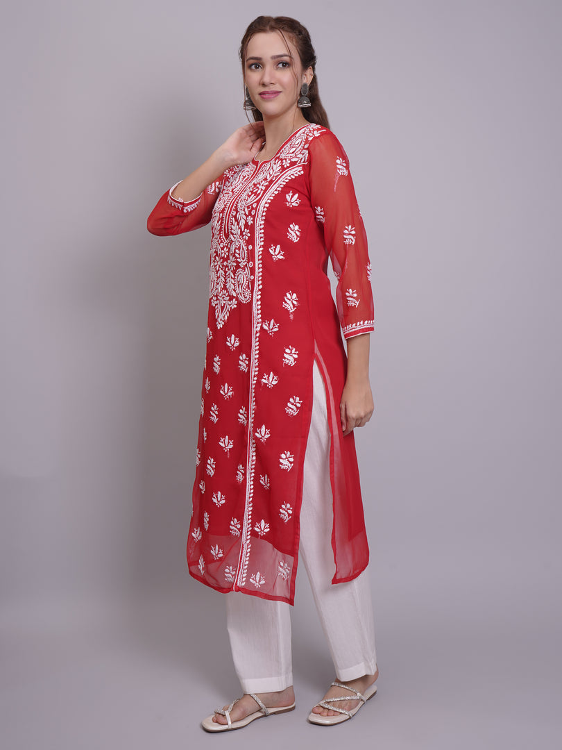 Seva Chikan Hand Embroidered Georgette Lucknowi Chikankari Kurta With Slip-SCL4685