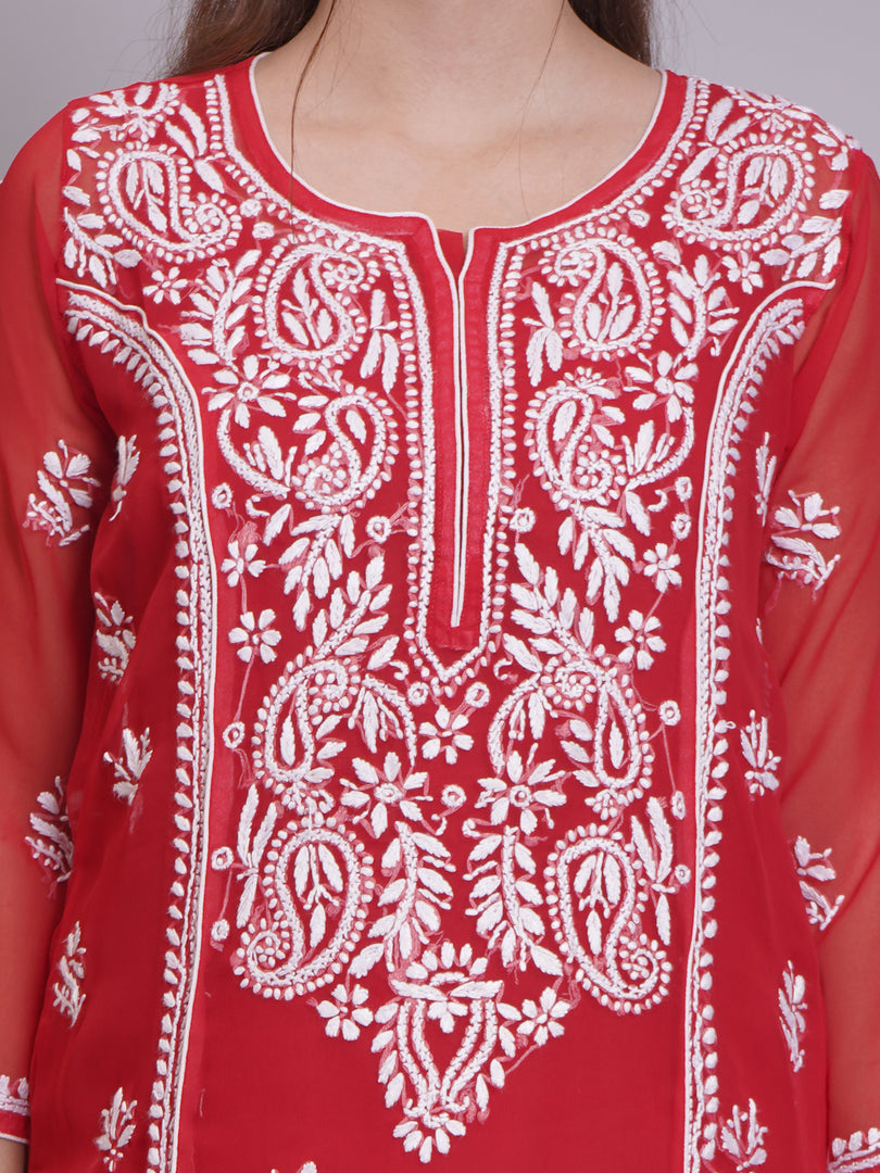 Seva Chikan Hand Embroidered Georgette Lucknowi Chikankari Kurta With Slip-SCL4685