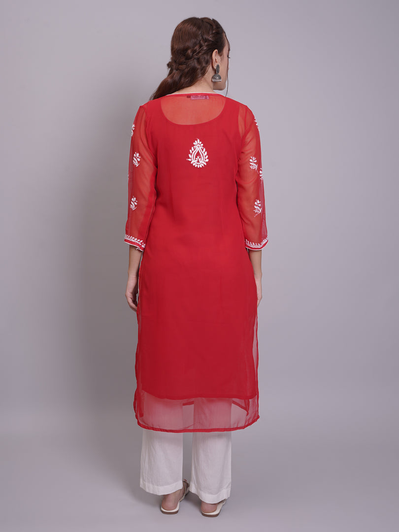 Seva Chikan Hand Embroidered Georgette Lucknowi Chikankari Kurta With Slip-SCL4685