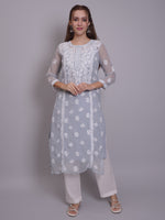 Load image into Gallery viewer, Seva Chikan Hand Embroidered Georgette Lucknowi Chikankari Kurta With Slip-SCL4685
