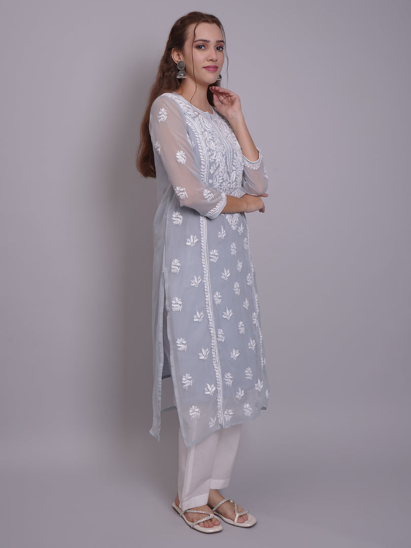 Seva Chikan Hand Embroidered Georgette Lucknowi Chikankari Kurta With Slip-SCL4685