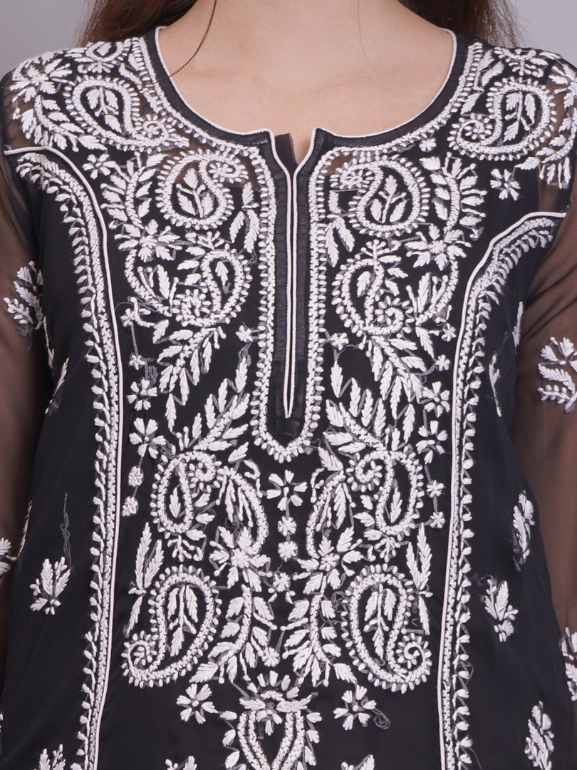 Seva Chikan Hand Embroidered Georgette Lucknowi Chikankari Kurta With Slip-SCL4685