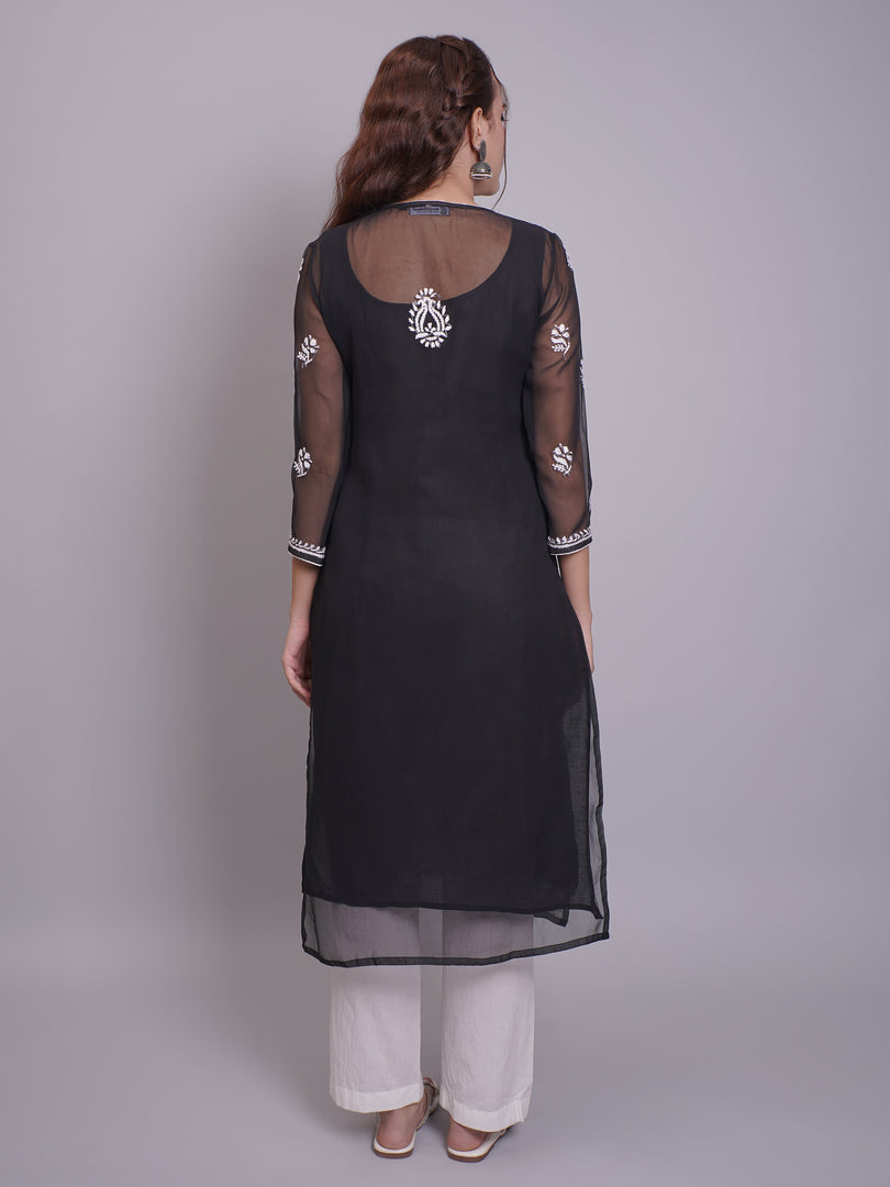 Seva Chikan Hand Embroidered Georgette Lucknowi Chikankari Kurta With Slip-SCL4685