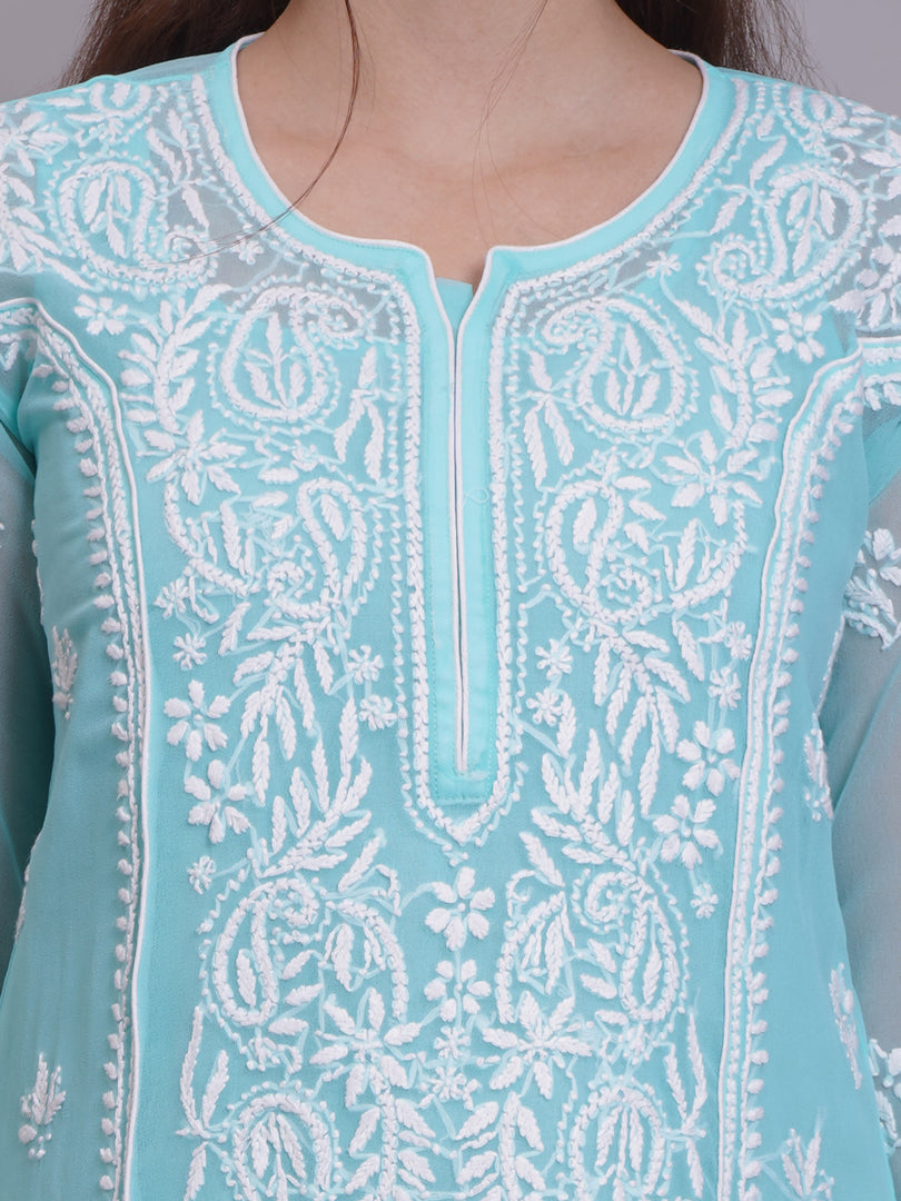 Seva Chikan Hand Embroidered Georgette Lucknowi Chikankari Kurta With Slip-SCL4685