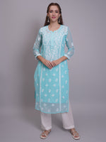 Load image into Gallery viewer, Seva Chikan Hand Embroidered Georgette Lucknowi Chikankari Kurta With Slip-SCL4685
