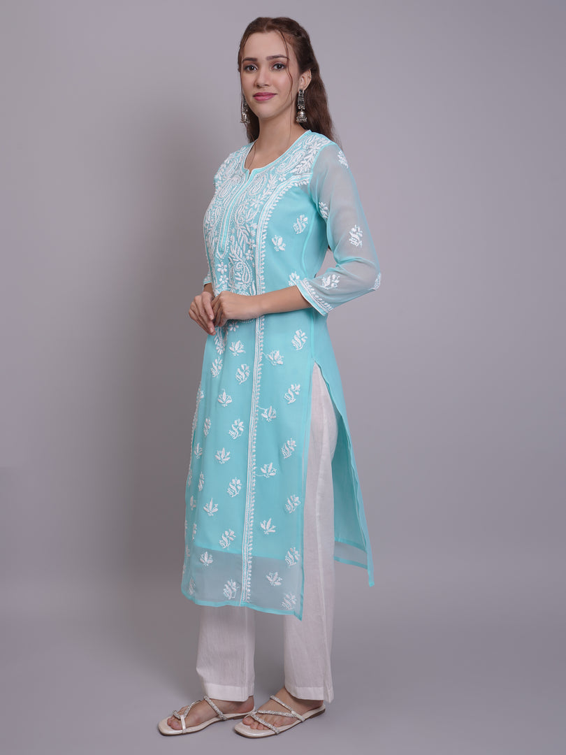 Seva Chikan Hand Embroidered Georgette Lucknowi Chikankari Kurta With Slip-SCL4685