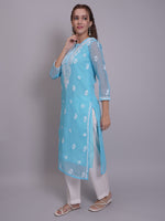 Load image into Gallery viewer, Seva Chikan Hand Embroidered Georgette Lucknowi Chikankari Kurta With Slip
