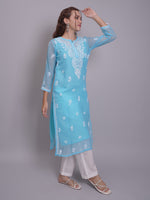 Load image into Gallery viewer, Seva Chikan Hand Embroidered Georgette Lucknowi Chikankari Kurta With Slip
