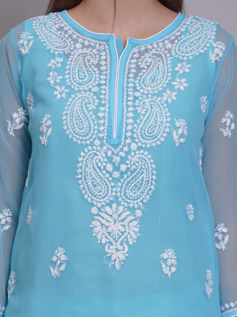 Seva Chikan Hand Embroidered Georgette Lucknowi Chikankari Kurta With Slip