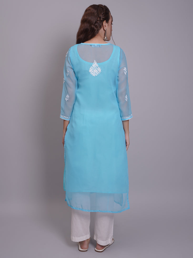 Seva Chikan Hand Embroidered Georgette Lucknowi Chikankari Kurta With Slip