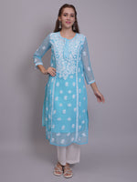 Load image into Gallery viewer, Seva Chikan Hand Embroidered Georgette Lucknowi Chikankari Kurta With Slip-SCL4685
