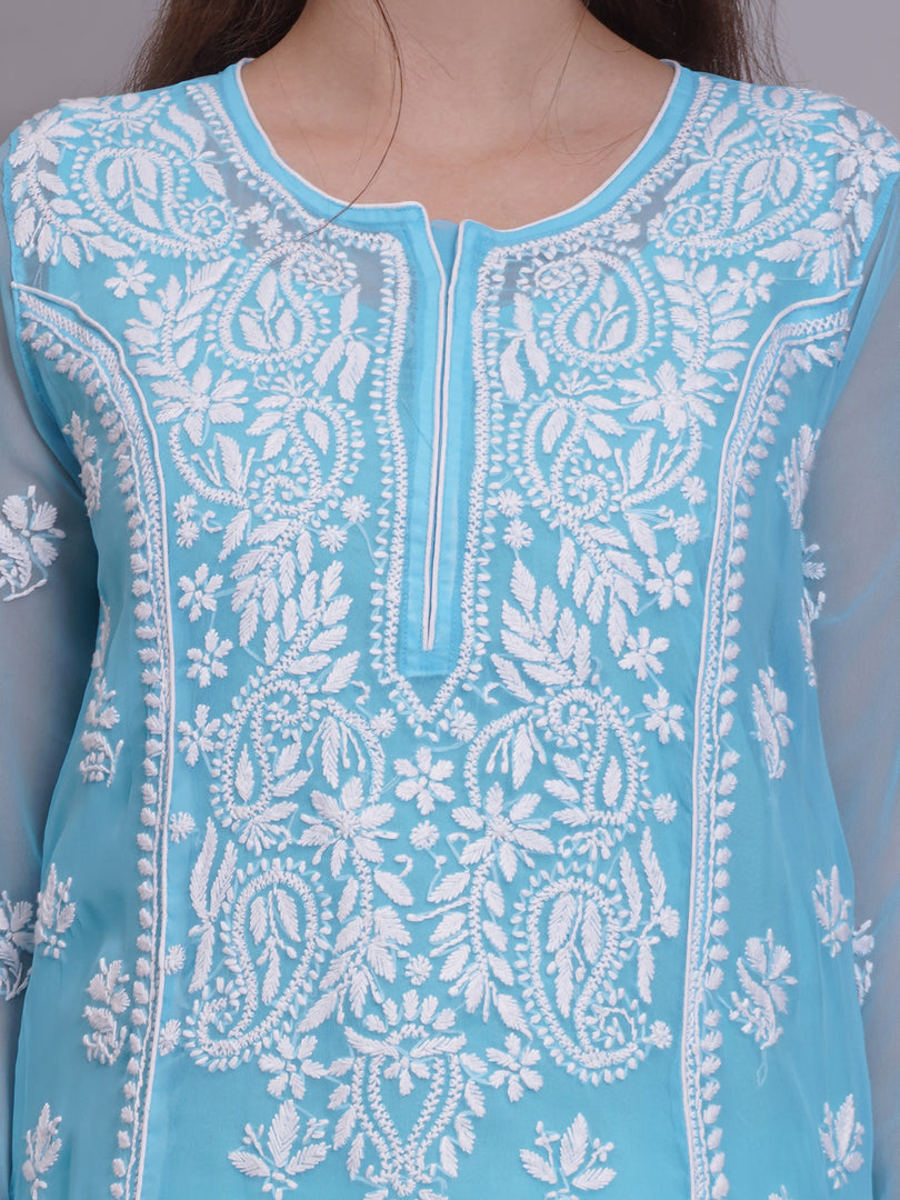 Seva Chikan Hand Embroidered Georgette Lucknowi Chikankari Kurta With Slip-SCL4685