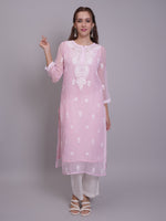 Load image into Gallery viewer, Seva Chikan Hand Embroidered Georgette Lucknowi Chikankari Kurta With Slip
