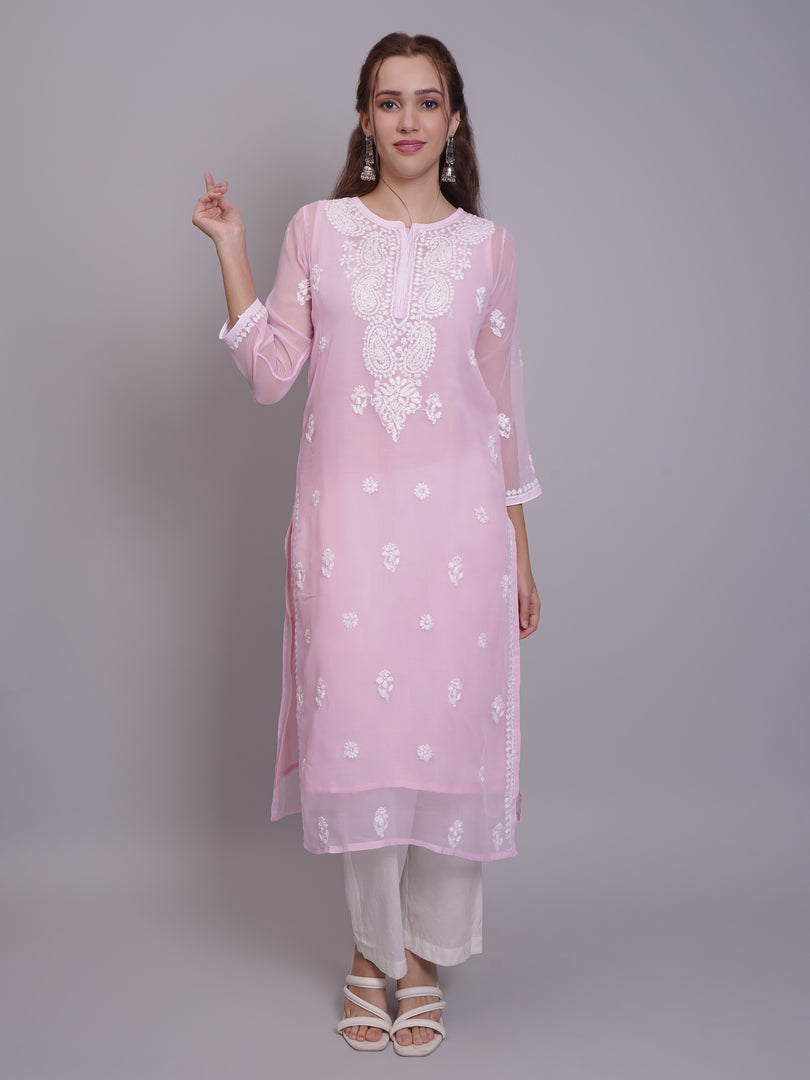 Seva Chikan Hand Embroidered Georgette Lucknowi Chikankari Kurta With Slip