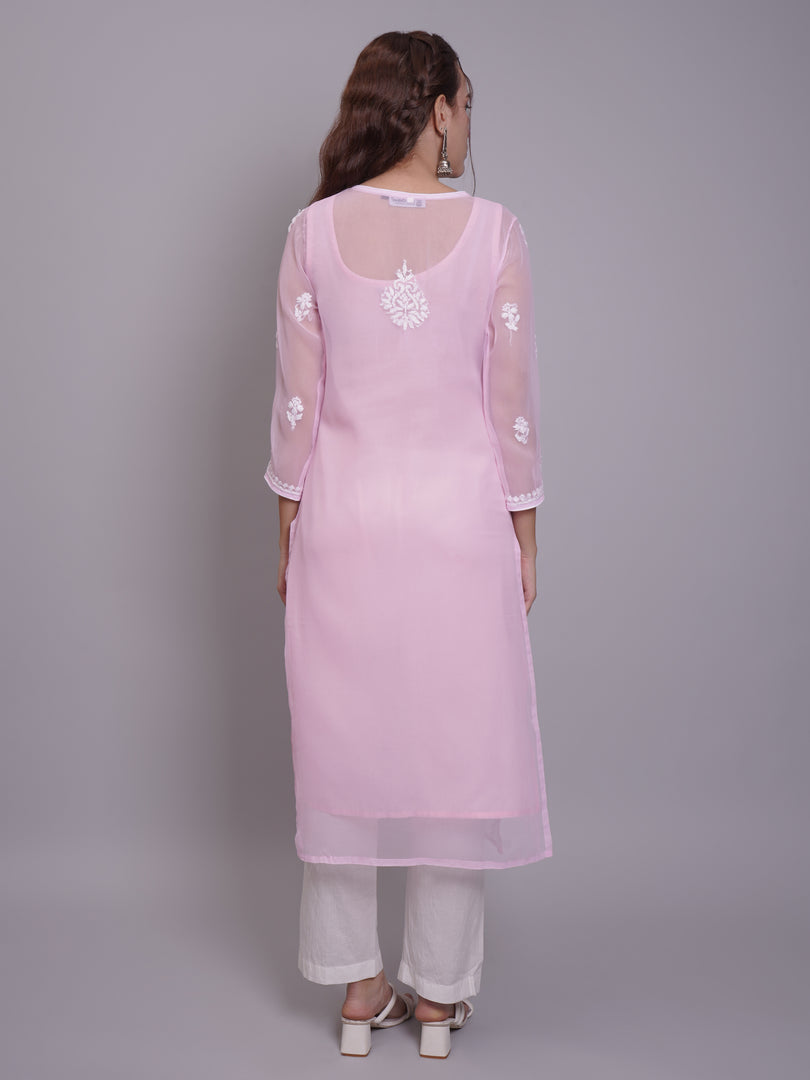 Seva Chikan Hand Embroidered Georgette Lucknowi Chikankari Kurta With Slip