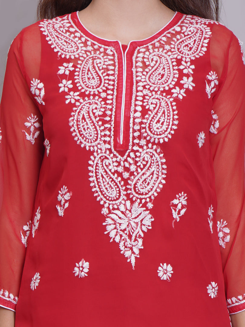 Seva Chikan Hand Embroidered Georgette Lucknowi Chikankari Kurta With Slip