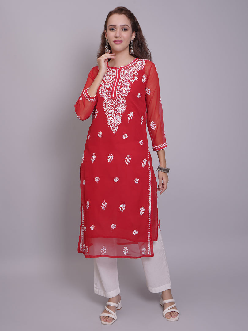 Seva Chikan Hand Embroidered Georgette Lucknowi Chikankari Kurta With Slip