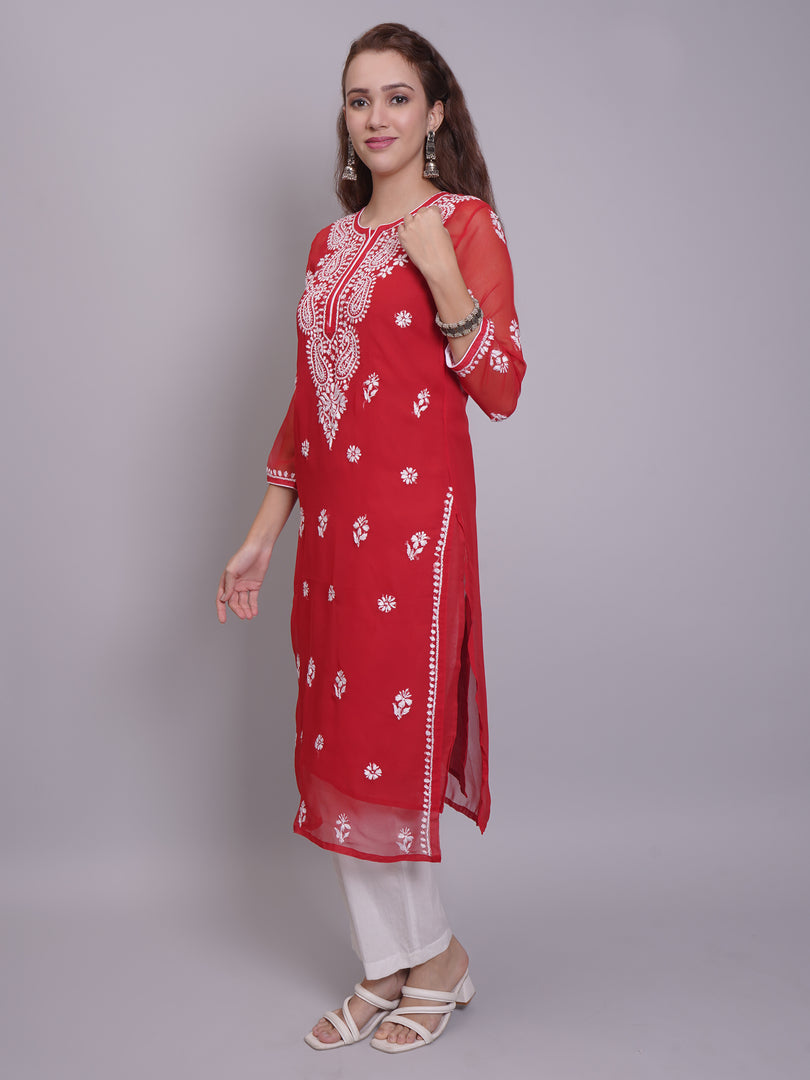 Seva Chikan Hand Embroidered Georgette Lucknowi Chikankari Kurta With Slip