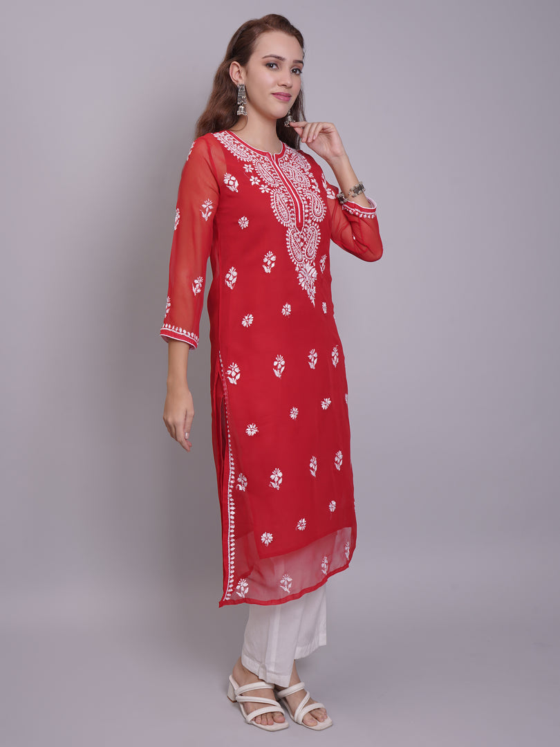 Seva Chikan Hand Embroidered Georgette Lucknowi Chikankari Kurta With Slip