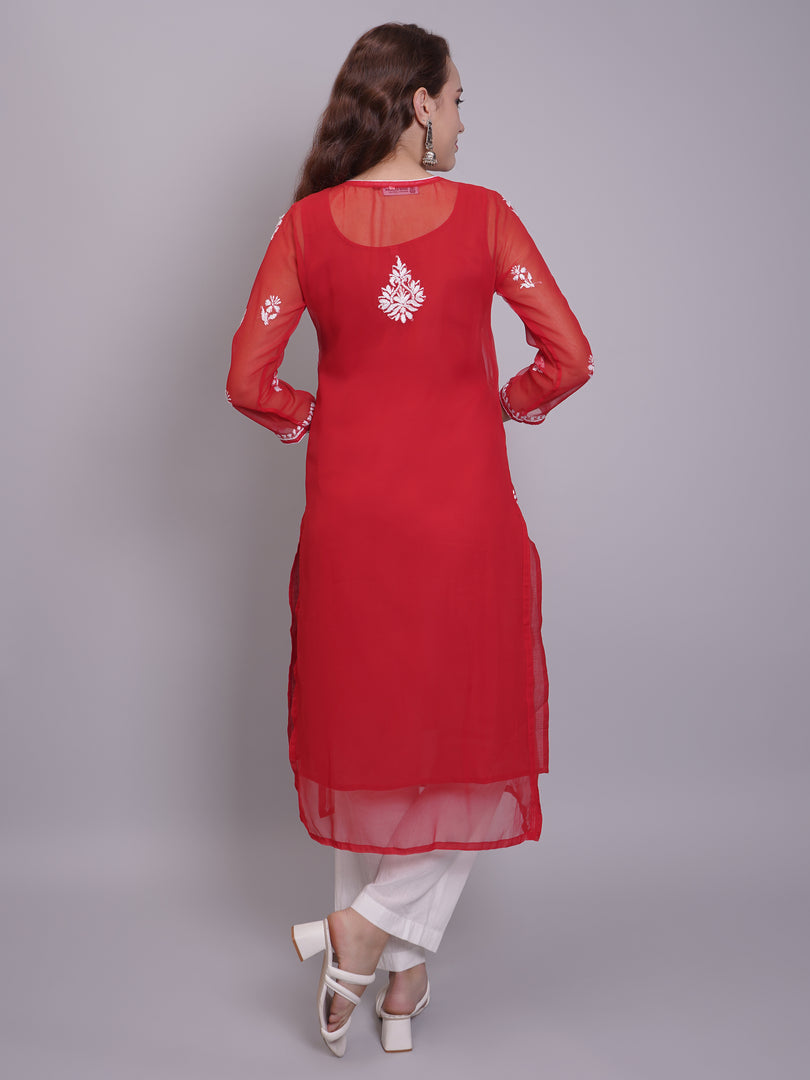 Seva Chikan Hand Embroidered Georgette Lucknowi Chikankari Kurta With Slip