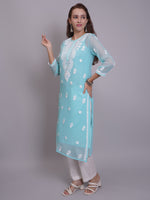 Load image into Gallery viewer, Seva Chikan Hand Embroidered Georgette Lucknowi Chikankari Kurta With Slip
