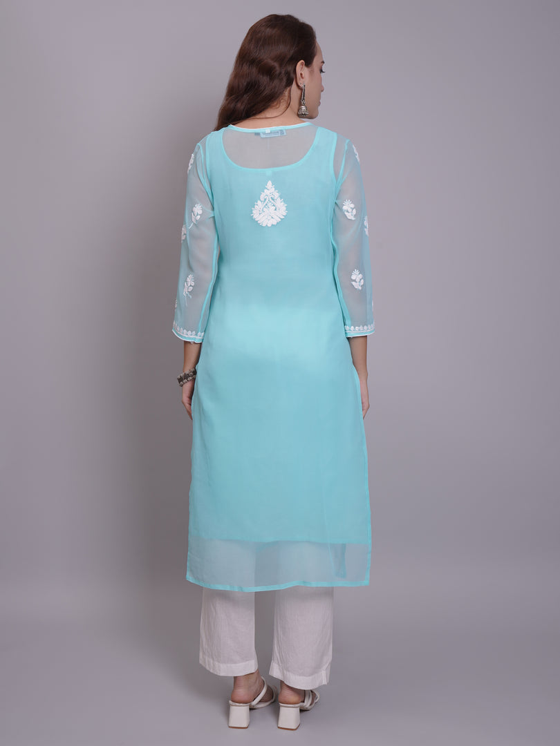 Seva Chikan Hand Embroidered Georgette Lucknowi Chikankari Kurta With Slip