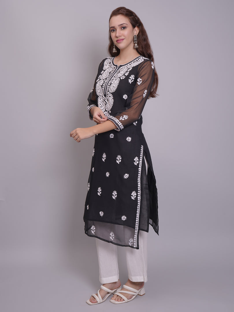 Seva Chikan Hand Embroidered Georgette Lucknowi Chikankari Kurta With Slip