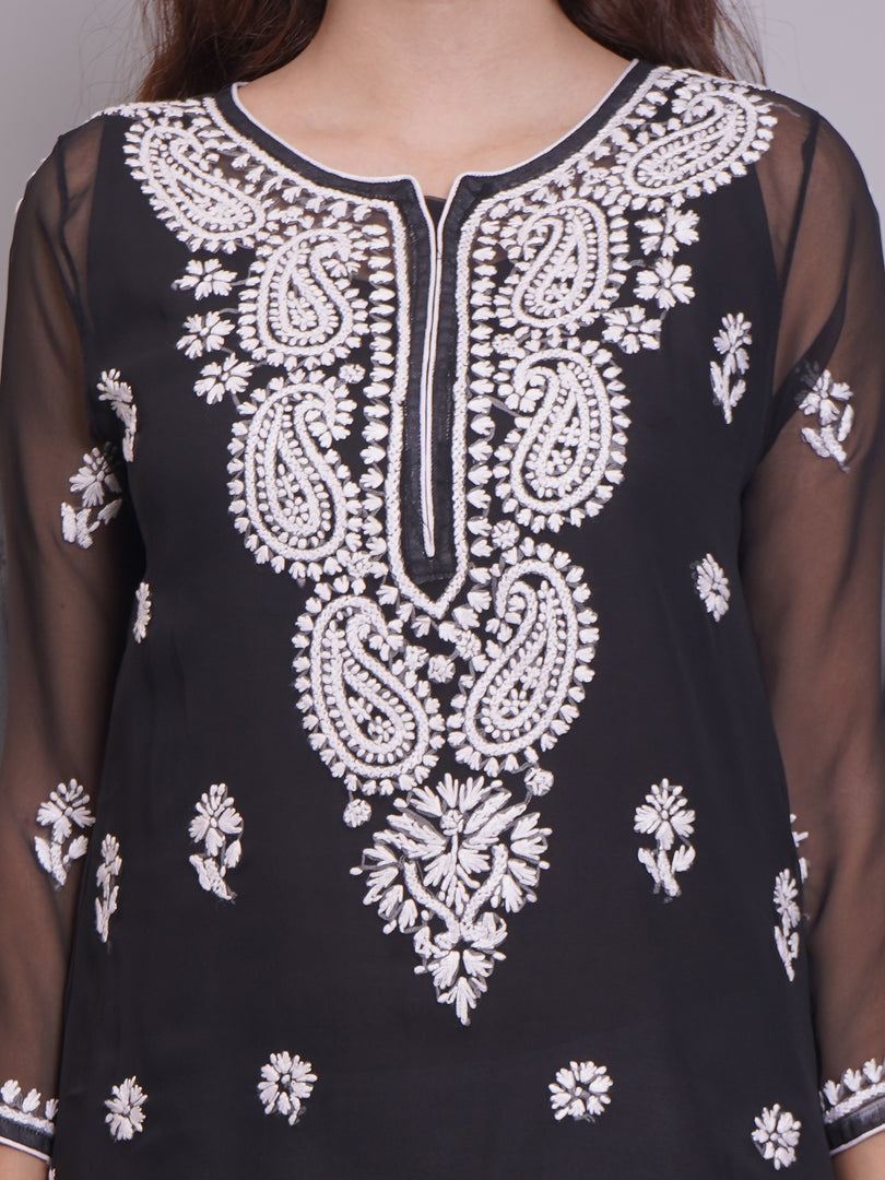 Seva Chikan Hand Embroidered Georgette Lucknowi Chikankari Kurta With Slip