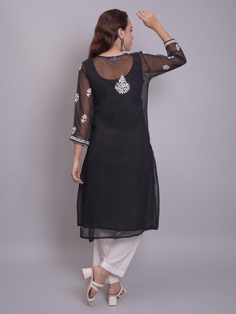 Seva Chikan Hand Embroidered Georgette Lucknowi Chikankari Kurta With Slip