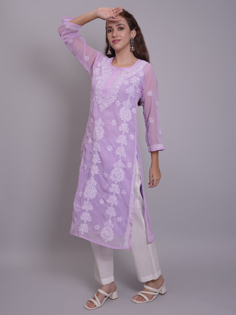 Seva Chikan Hand Embroidered Georgette Lucknowi Chikankari Kurta With Slip-SCL4679