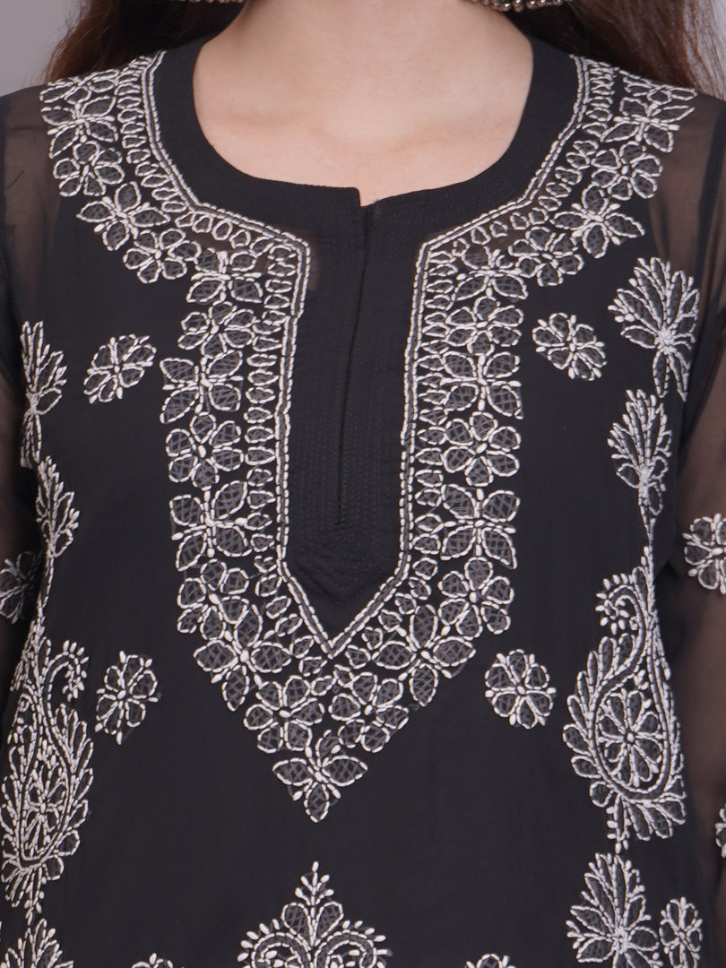 Seva Chikan Hand Embroidered Georgette Lucknowi Chikankari Kurta With Slip-SCL4679