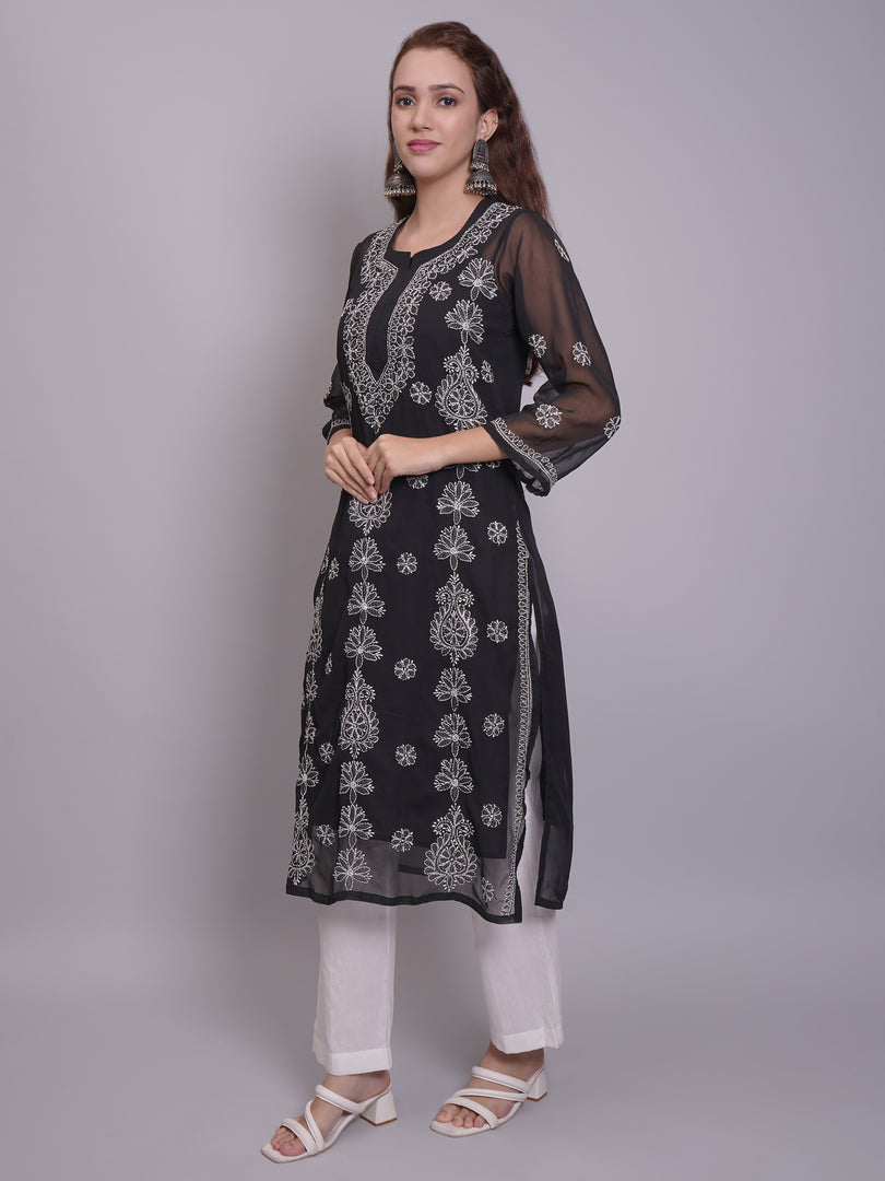 Seva Chikan Hand Embroidered Georgette Lucknowi Chikankari Kurta With Slip-SCL4679