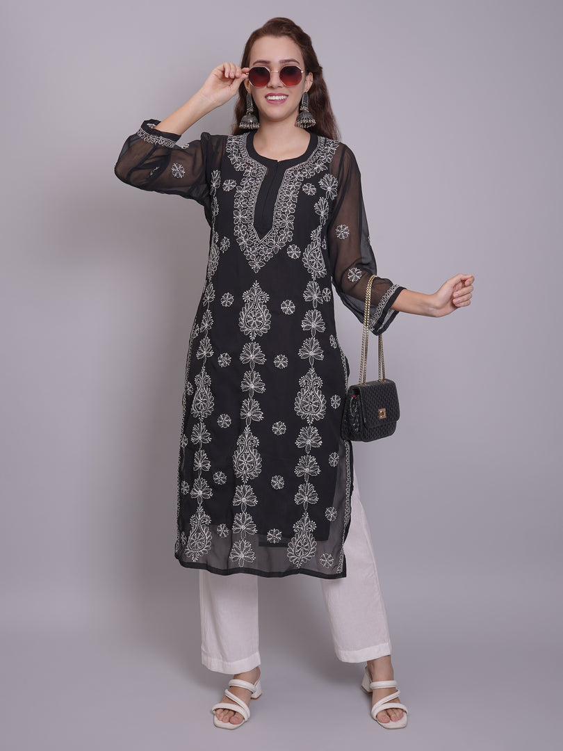 Seva Chikan Hand Embroidered Georgette Lucknowi Chikankari Kurta With Slip-SCL4679