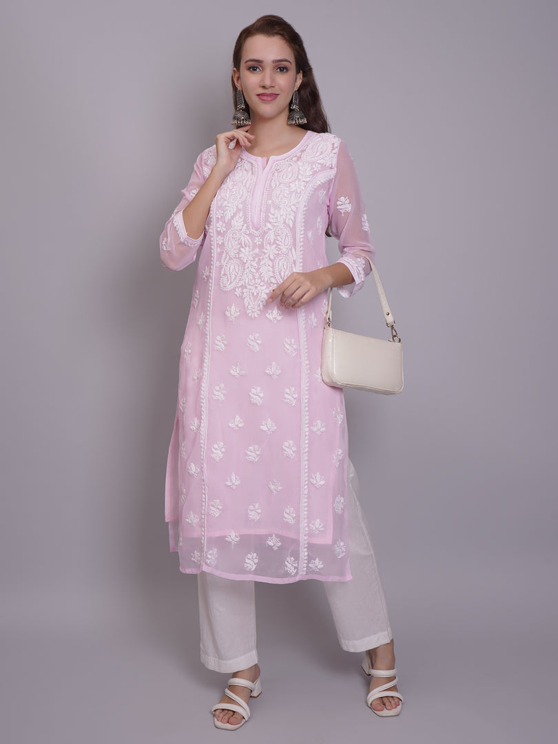 Seva Chikan Hand Embroidered Georgette Lucknowi Chikankari Kurta With Slip-SCL4685