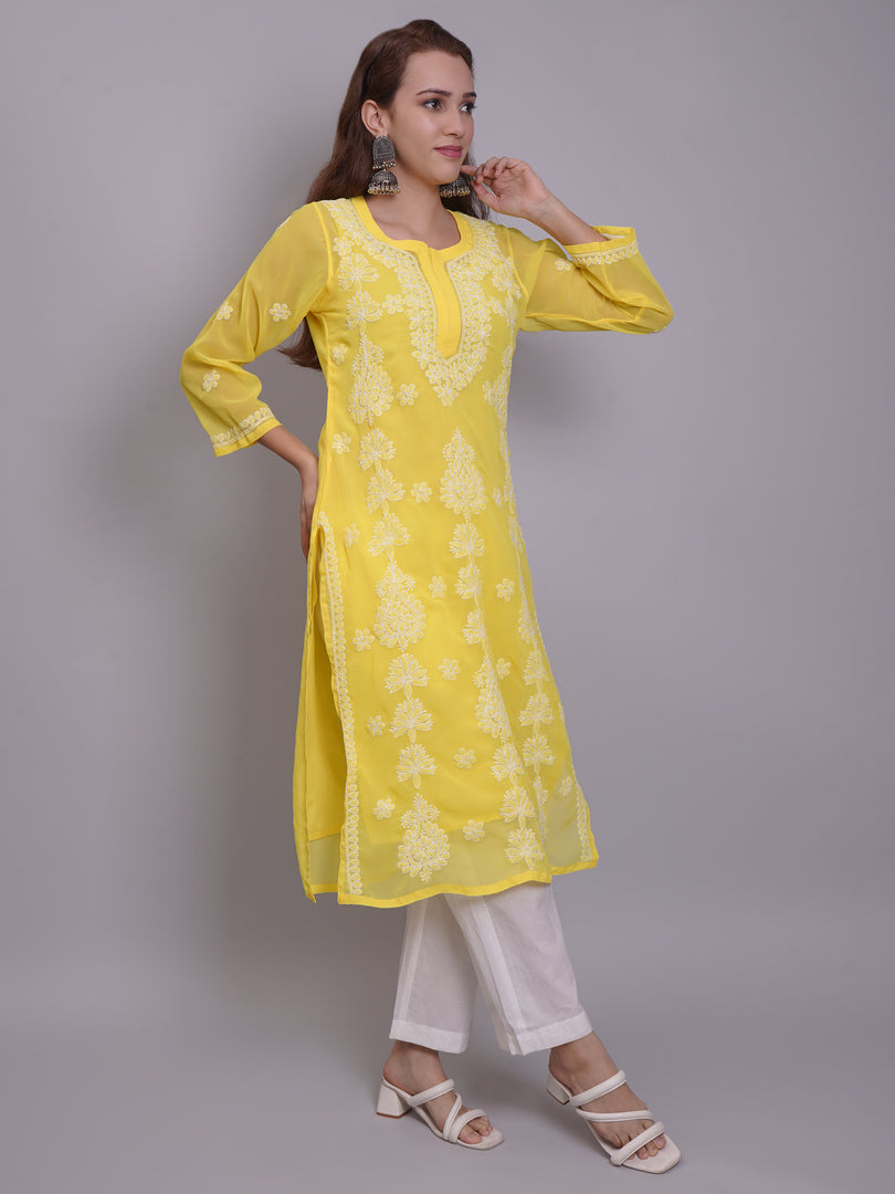 Seva Chikan Hand Embroidered Georgette Lucknowi Chikankari Kurta With Slip-SCL4679