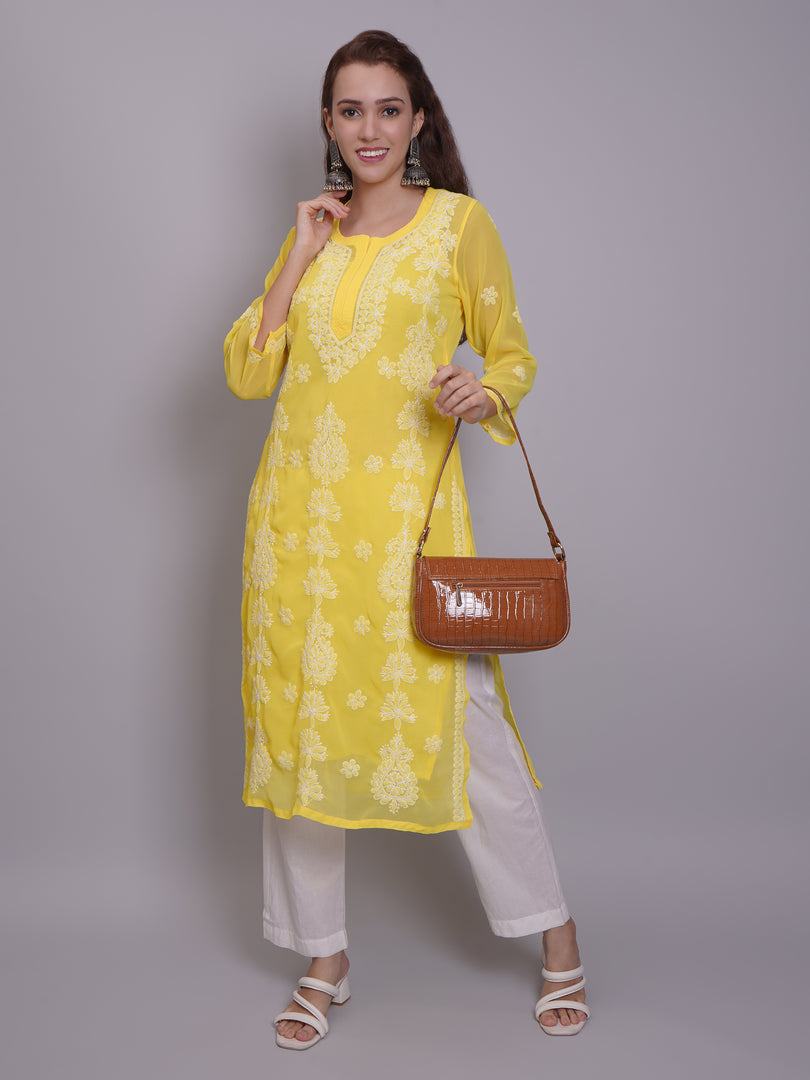 Seva Chikan Hand Embroidered Georgette Lucknowi Chikankari Kurta With Slip-SCL4679