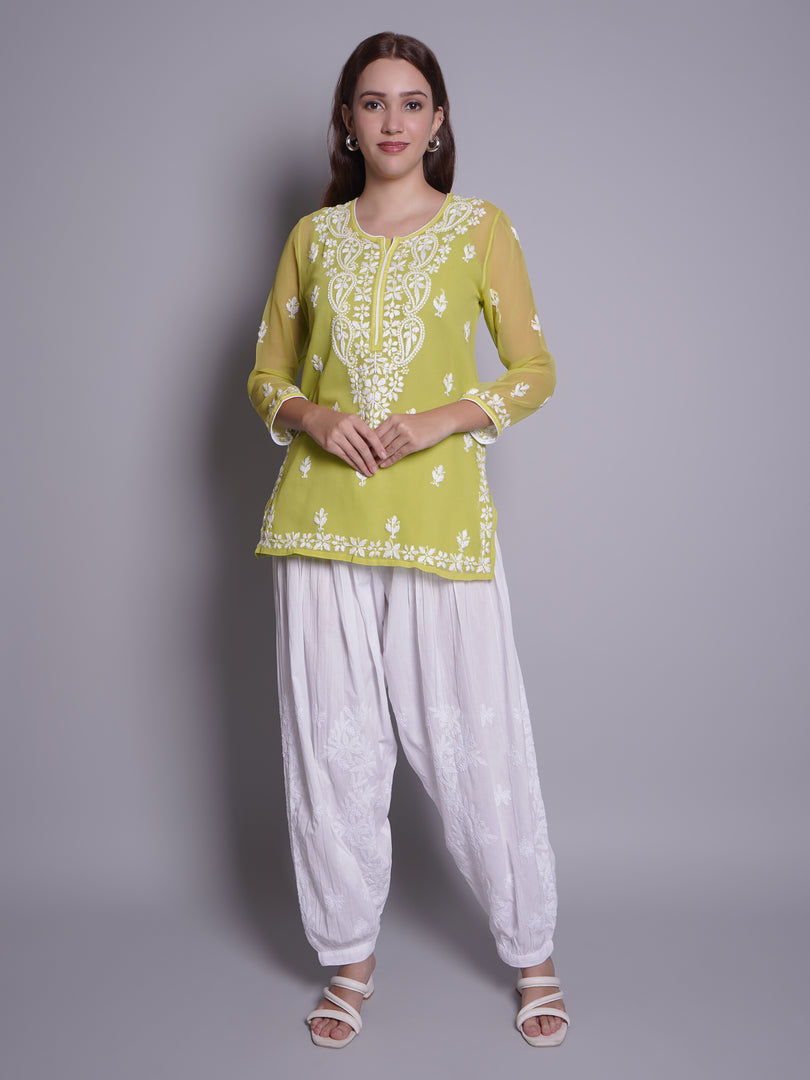 Seva Chikan Hand Embroidered White Cotton Lucknawi Chikankari Pant-SCL11036