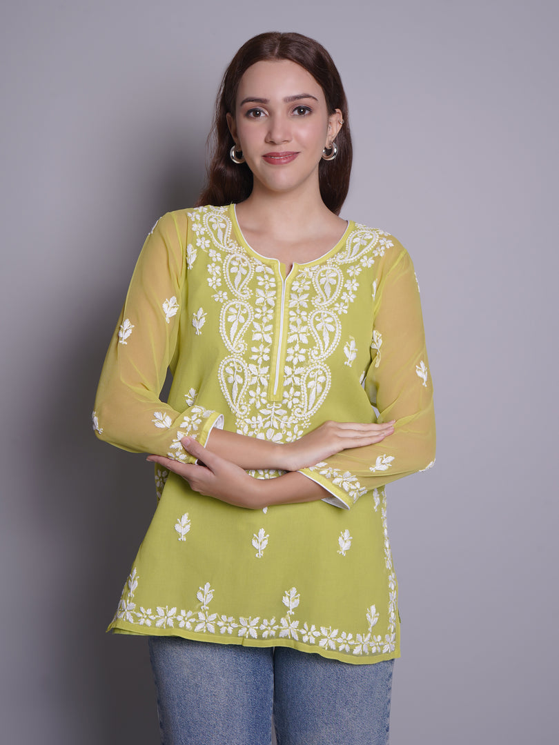 Seva Chikan Hand Embroidered Rayon Lucknowi Chikankari Top