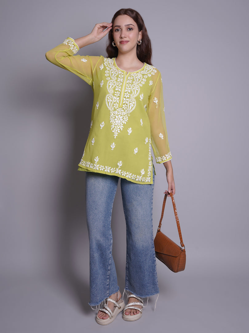 Seva Chikan Hand Embroidered Rayon Lucknowi Chikankari Top