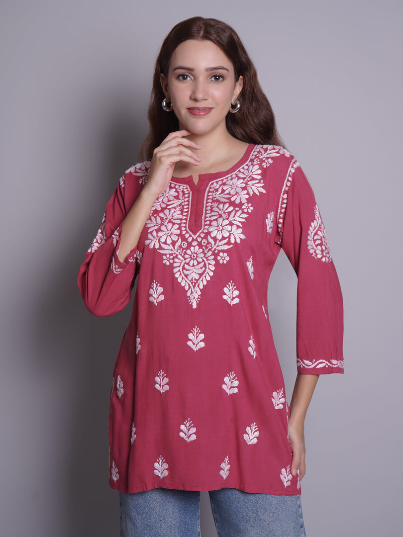 Seva Chikan Hand Embroidered Rayon Lucknowi Chikankari Top