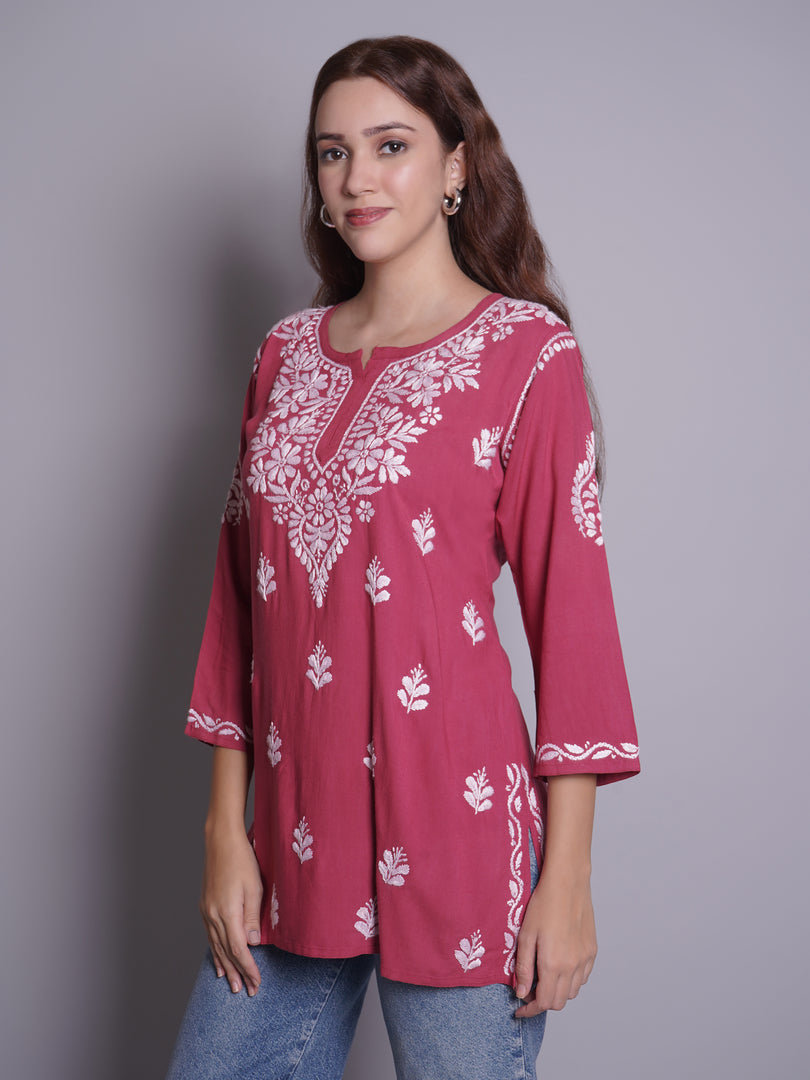 Seva Chikan Hand Embroidered Rayon Lucknowi Chikankari Top