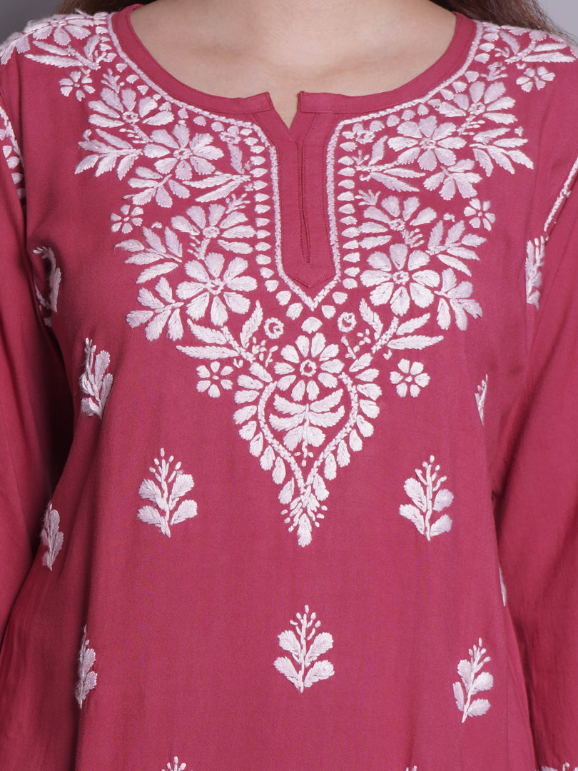 Seva Chikan Hand Embroidered Rayon Lucknowi Chikankari Top