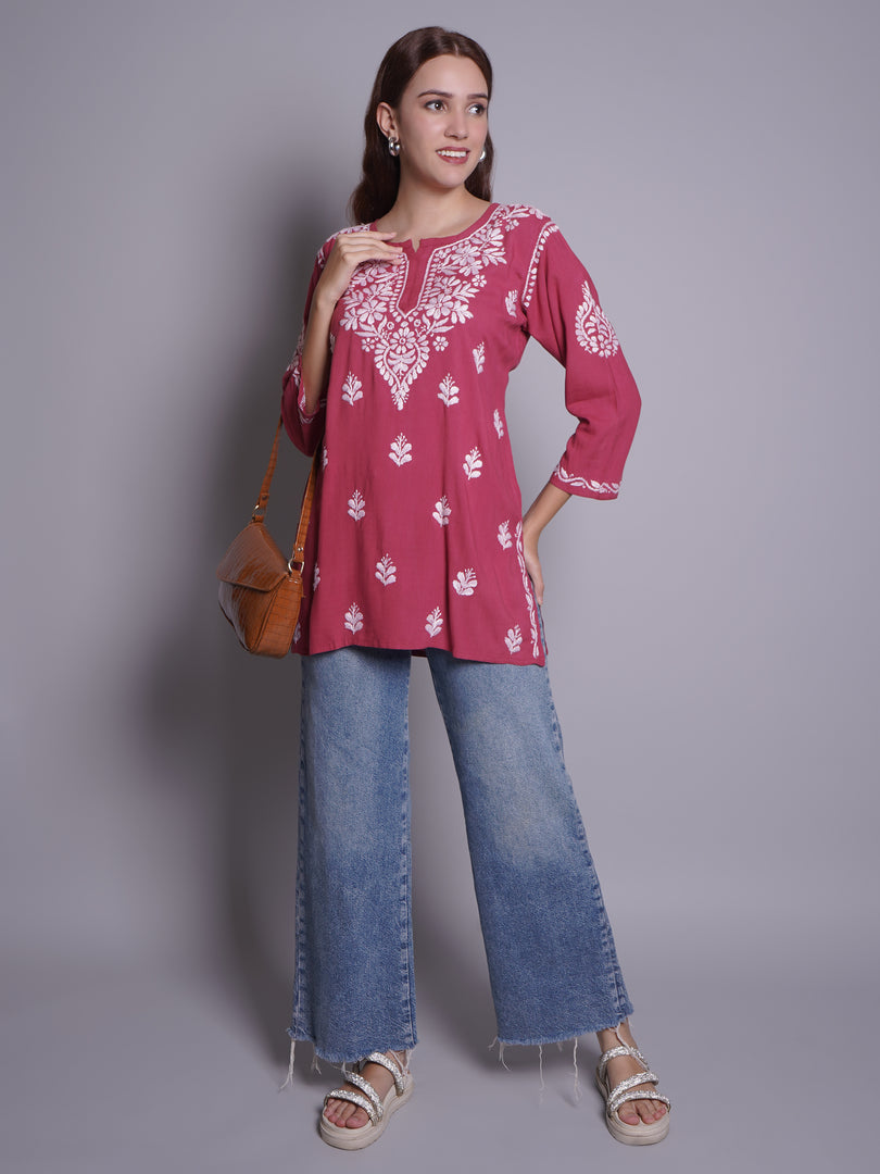 Seva Chikan Hand Embroidered Rayon Lucknowi Chikankari Top