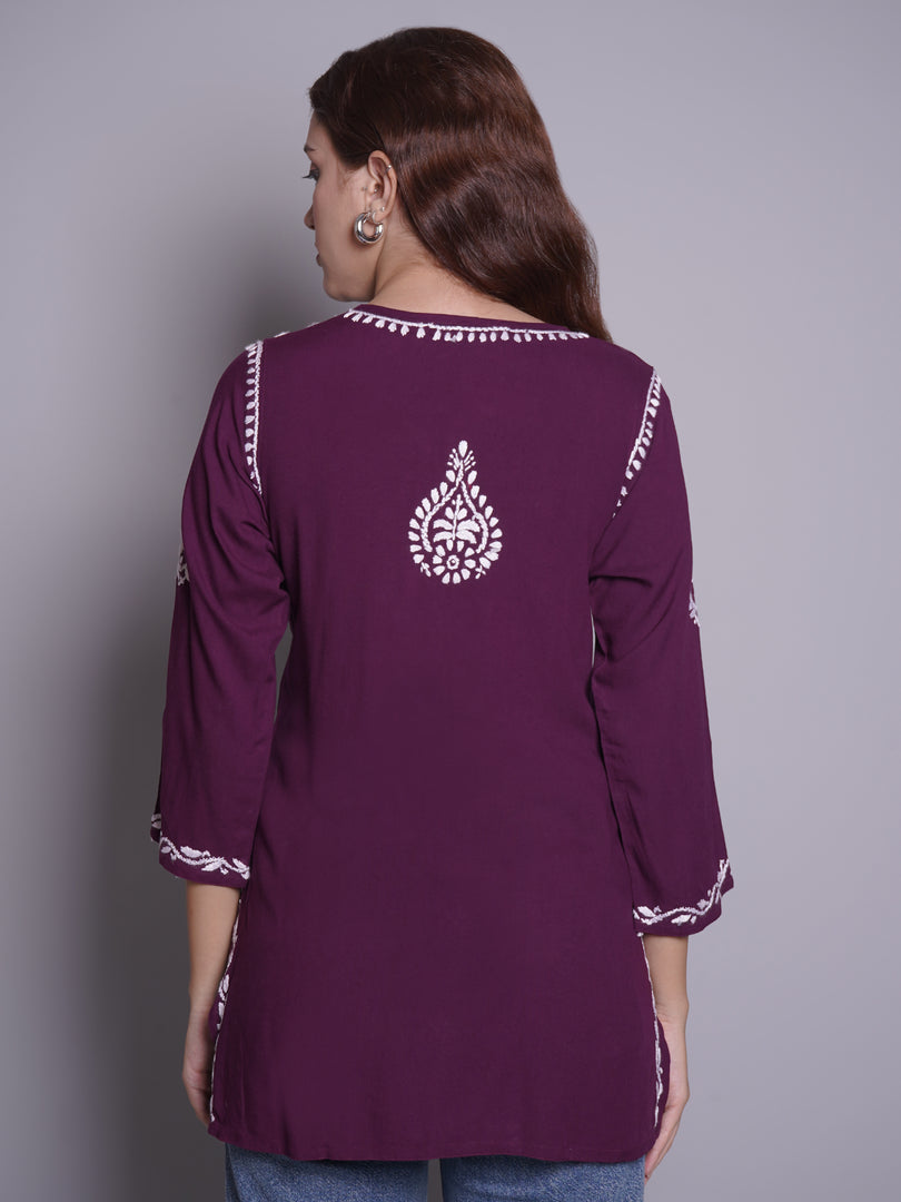 Seva Chikan Hand Embroidered Rayon Lucknowi Chikankari Top